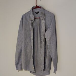 Lands End Blue and White Striped Long Sleeved Button Up Shirt Size L